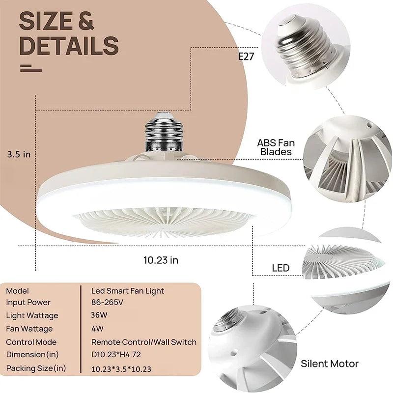 Ventilador de teto com lâmpada de iluminação, 3 em 1,Controle Remoto